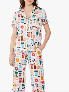 Donuts And Coffee Pajama Notch Collar Set